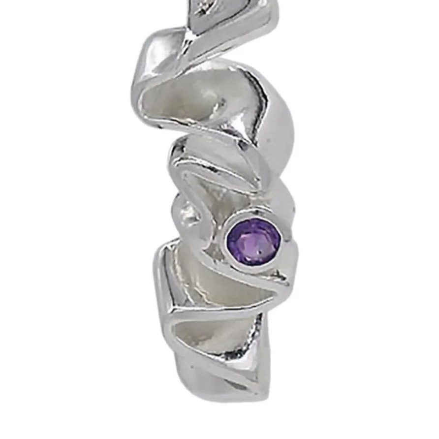 Sterling Silver Ribbon Candy Pendant with genuine Amethyst