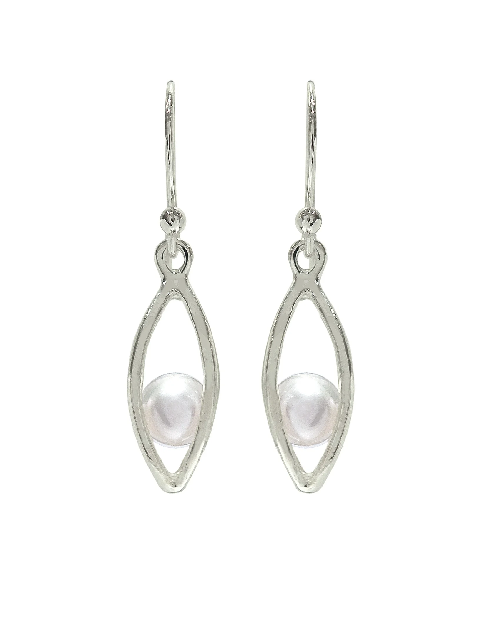 Light Cage French Wire Earring with Trapped Freshwater Pearl, Gold Filled Ball or Sterling Silver Ball