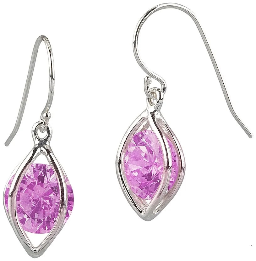 Light Cage French Wire Earrings With Trapped Pink CZ