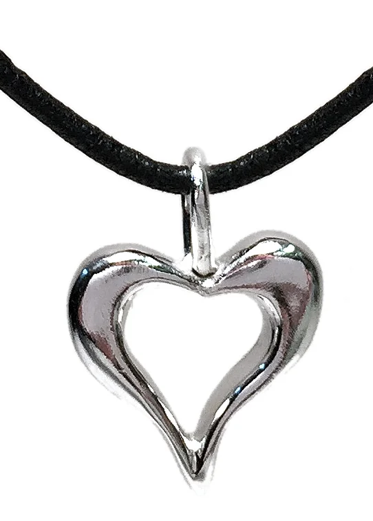 Skinny Heart Pendant on Leather Cord, 16