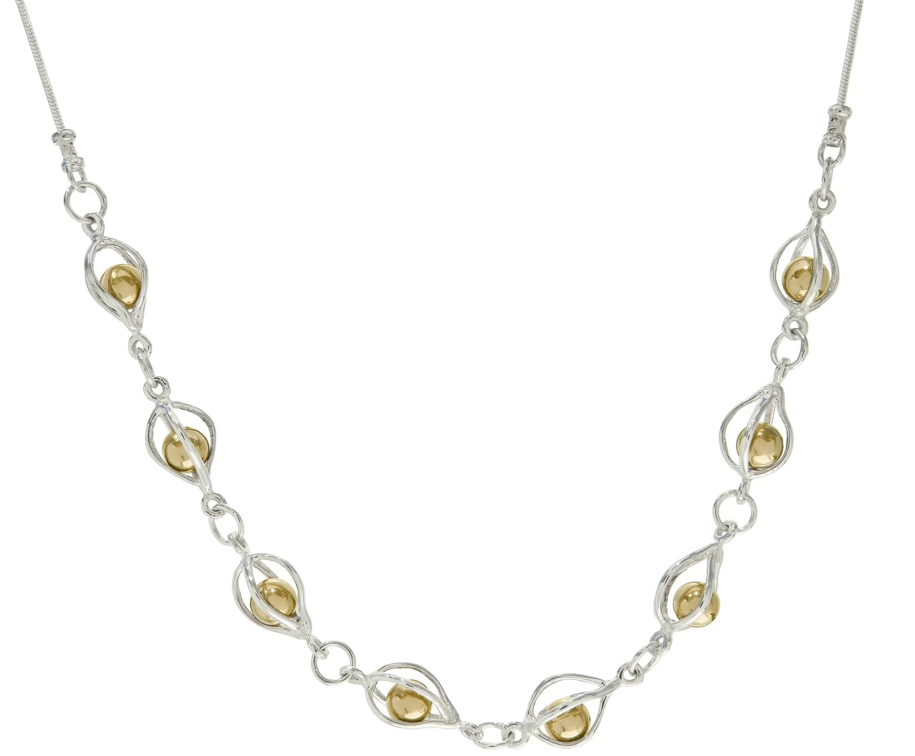 Round Cage Necklace with Trapped Gold Filled Ball, Sterling Silver Ball or Pearl
