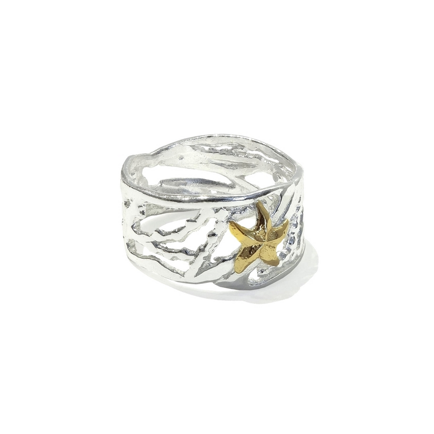 Coral Ring with Small 14K Two-Tone Starfish.png