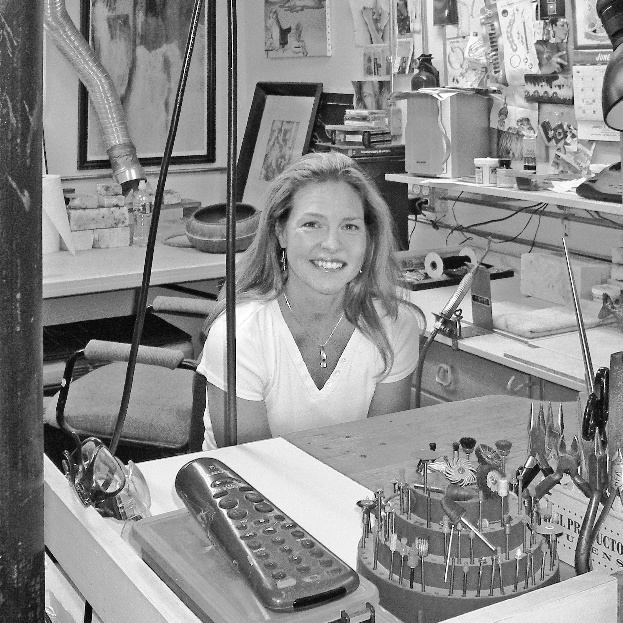 Betsy at her bench in her Ipswich studio