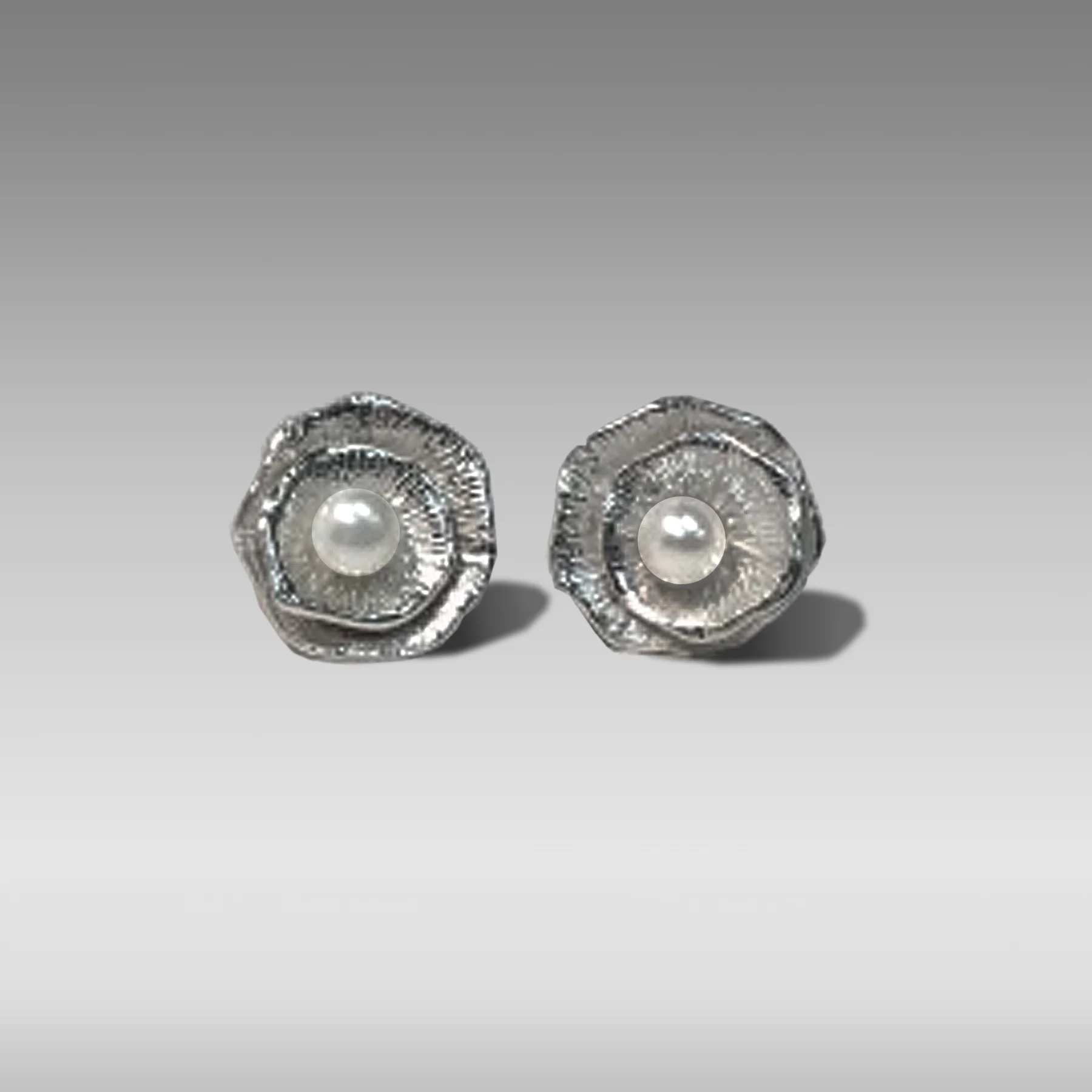 Water Lily Post Earrings with Freshwater Pearl