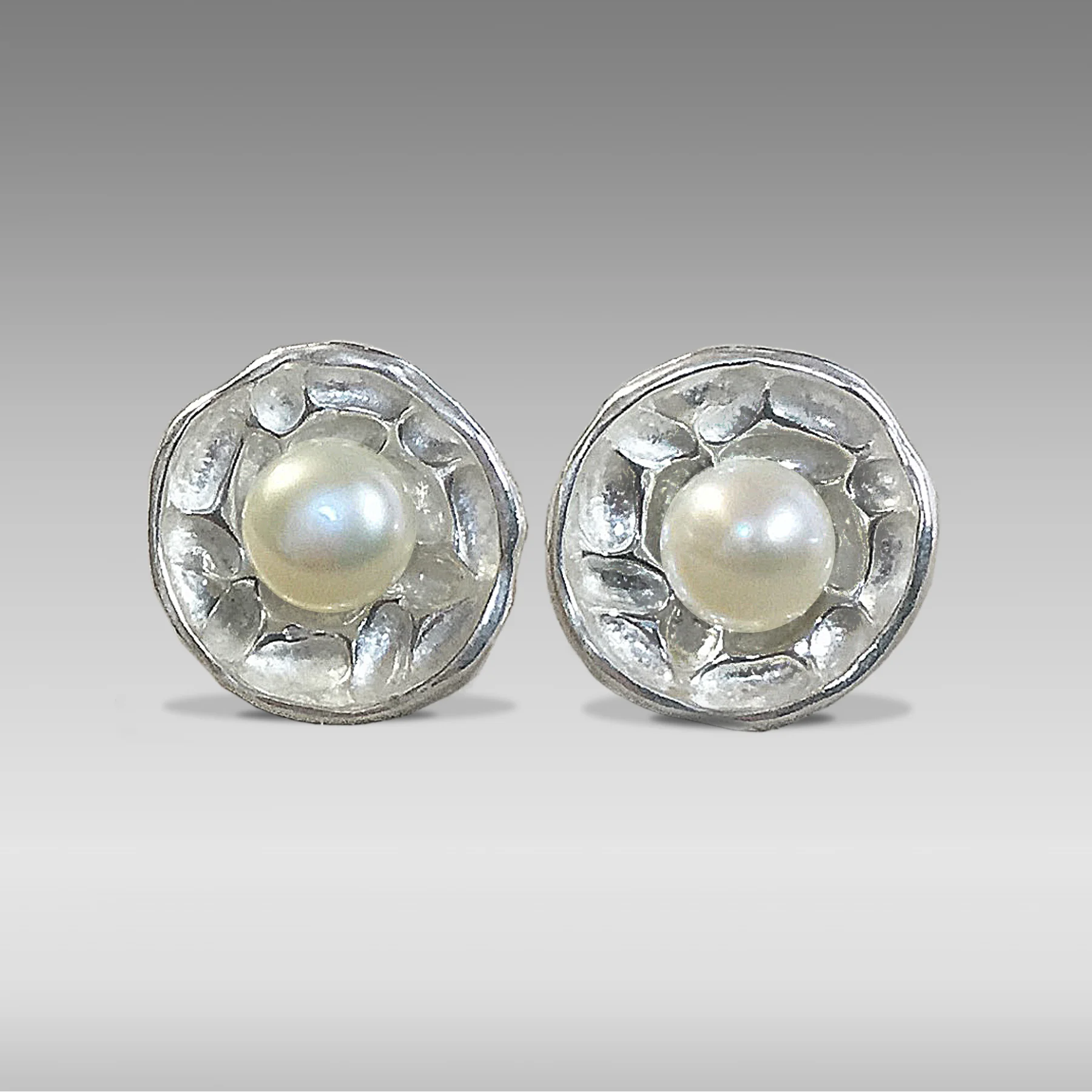 Tile Mosaic Post Earrings with Freshwater pearl