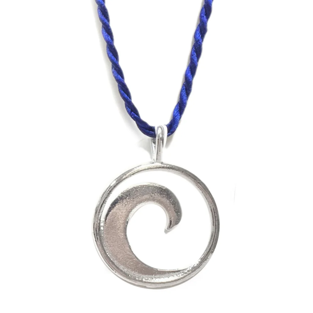 Silver Plated Wave Pendant on 17" Snake Chain , Blue or Black Cord