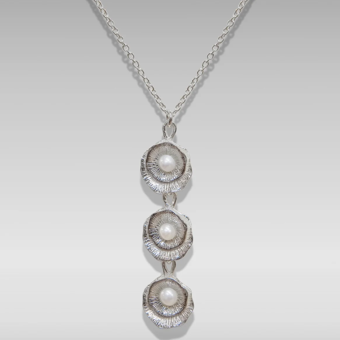 Triple Water Lily Pendant with Freshwater Pearl
