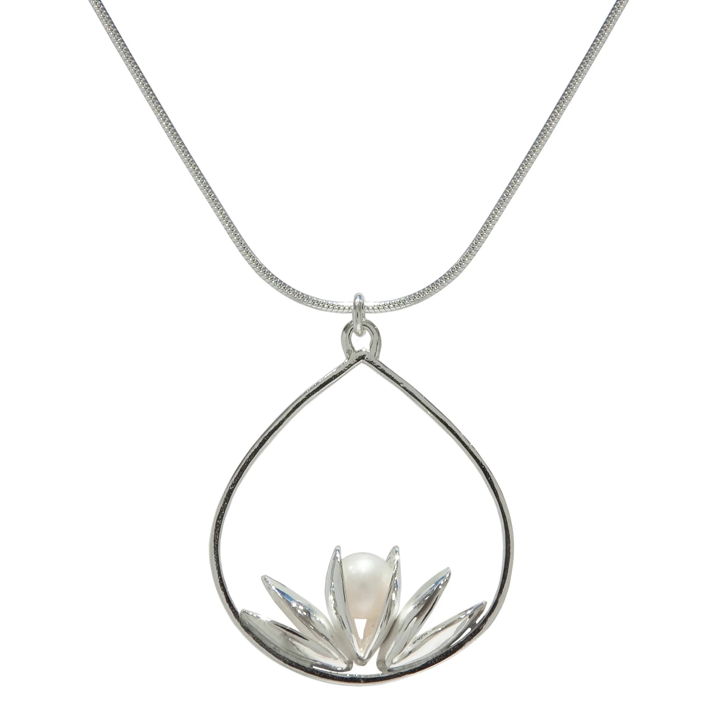 Lotus Teardrop Pendant with Trapped Freshwater Pearl