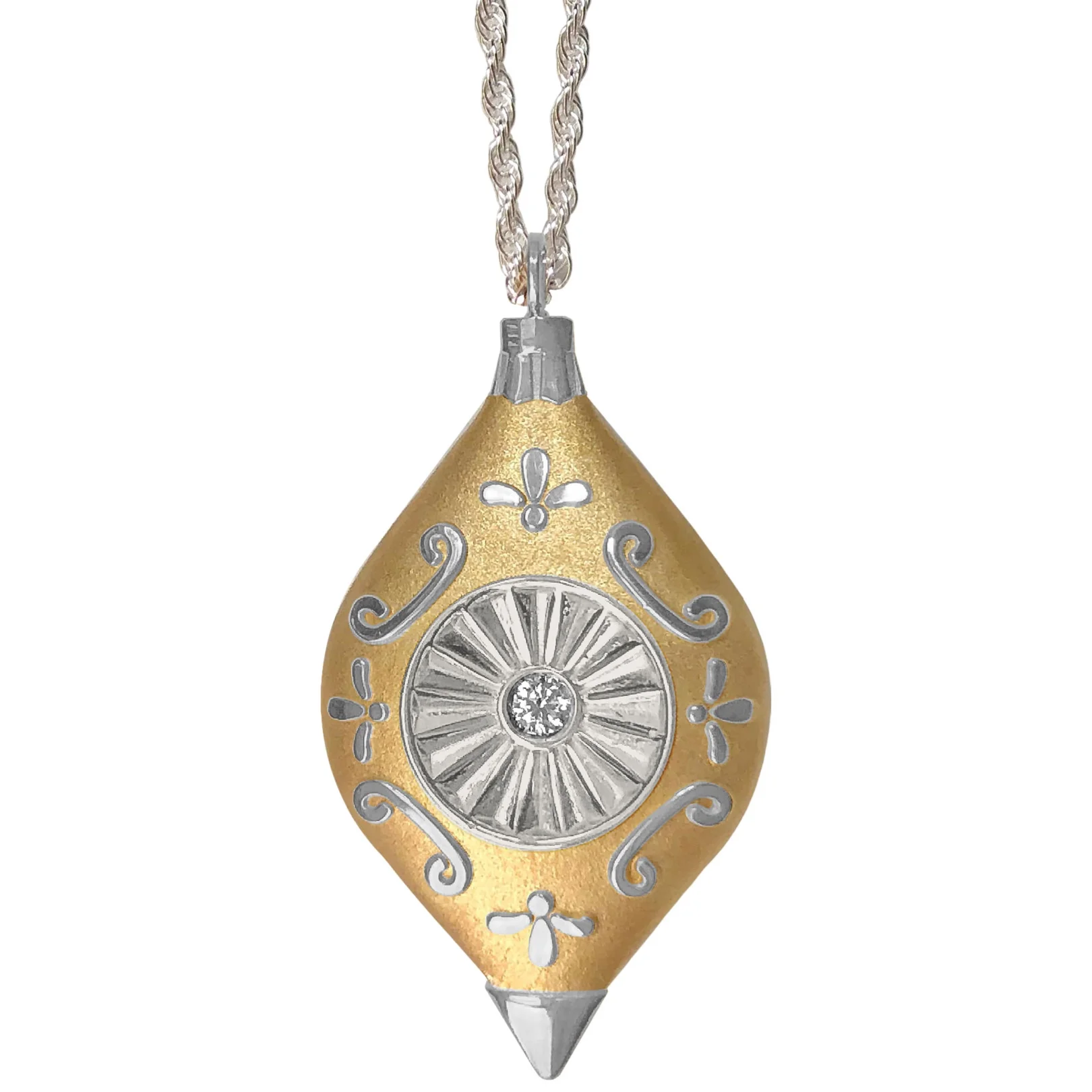 Vermeil Vintage Ornament Pendant with Clear CZ