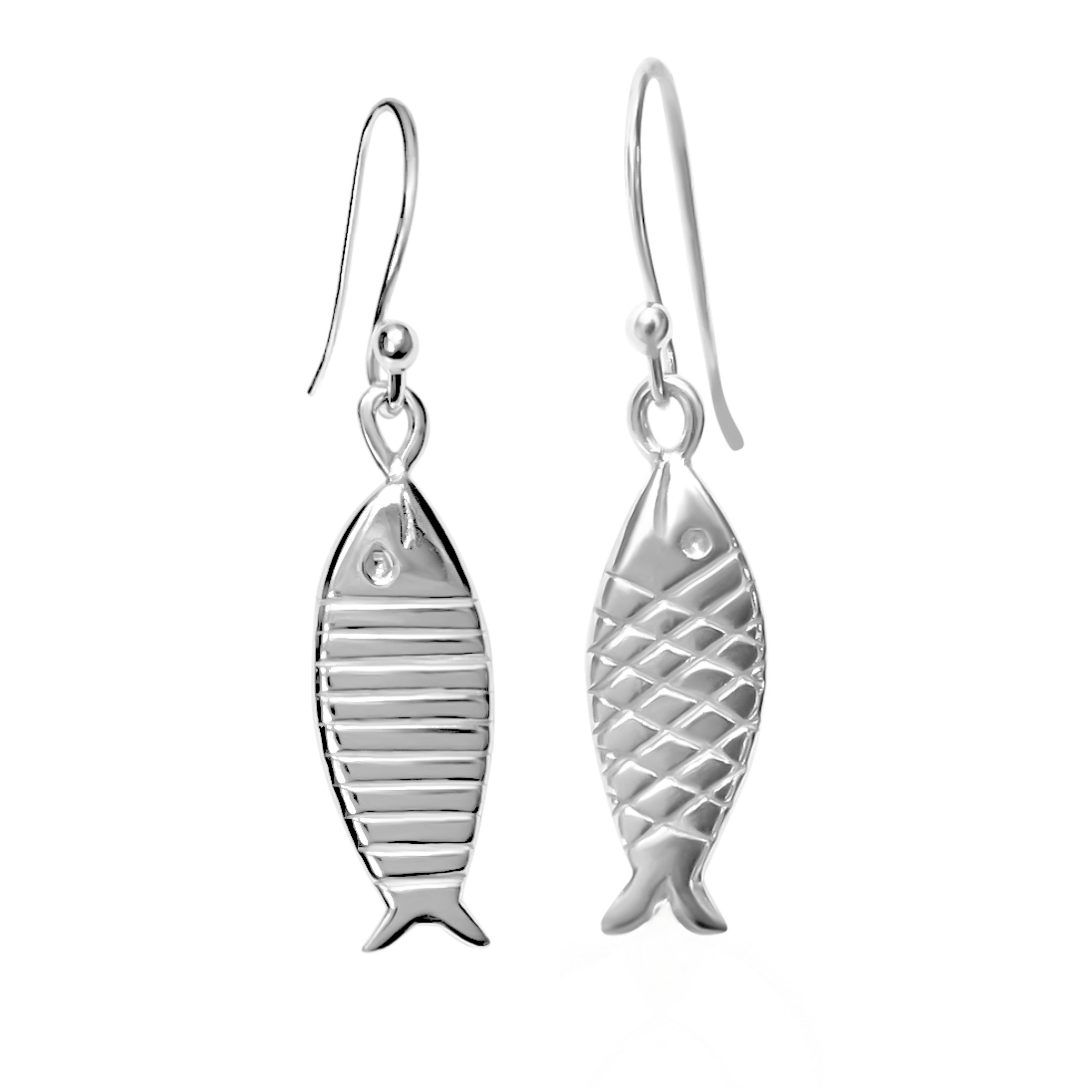 Striper and Carp Single Vertical Fish Earring by Betsy Frost Design  EVstripercarp1.png