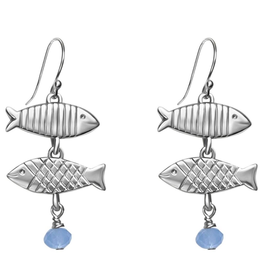 Double Swimming Fish Earrings with Periwinkle Stone.   EHFISH2PERIIMG_0197.jpg