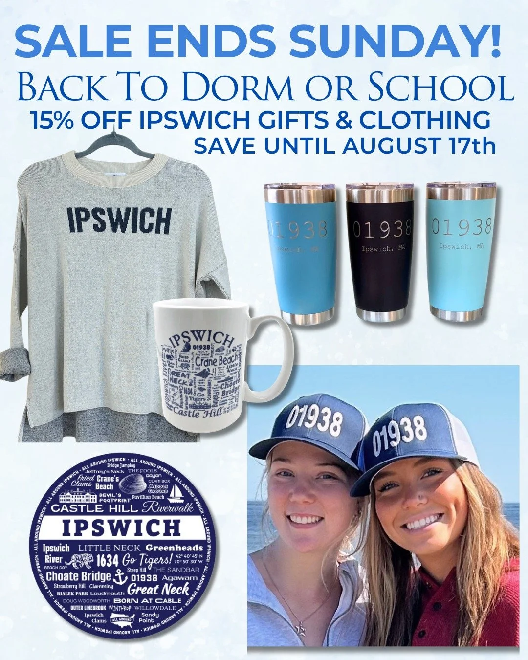 IPSWICH THEMED GIFTS &amp; MERCH FOR BACK TO SCHOOL ENDS SUNDAY! Sending the kids off to college or back to school? Send a little hometown love for their dorm&mdash;or give them Ipswich town merch for first day of school!
All Ipswich Themed Gifts &am