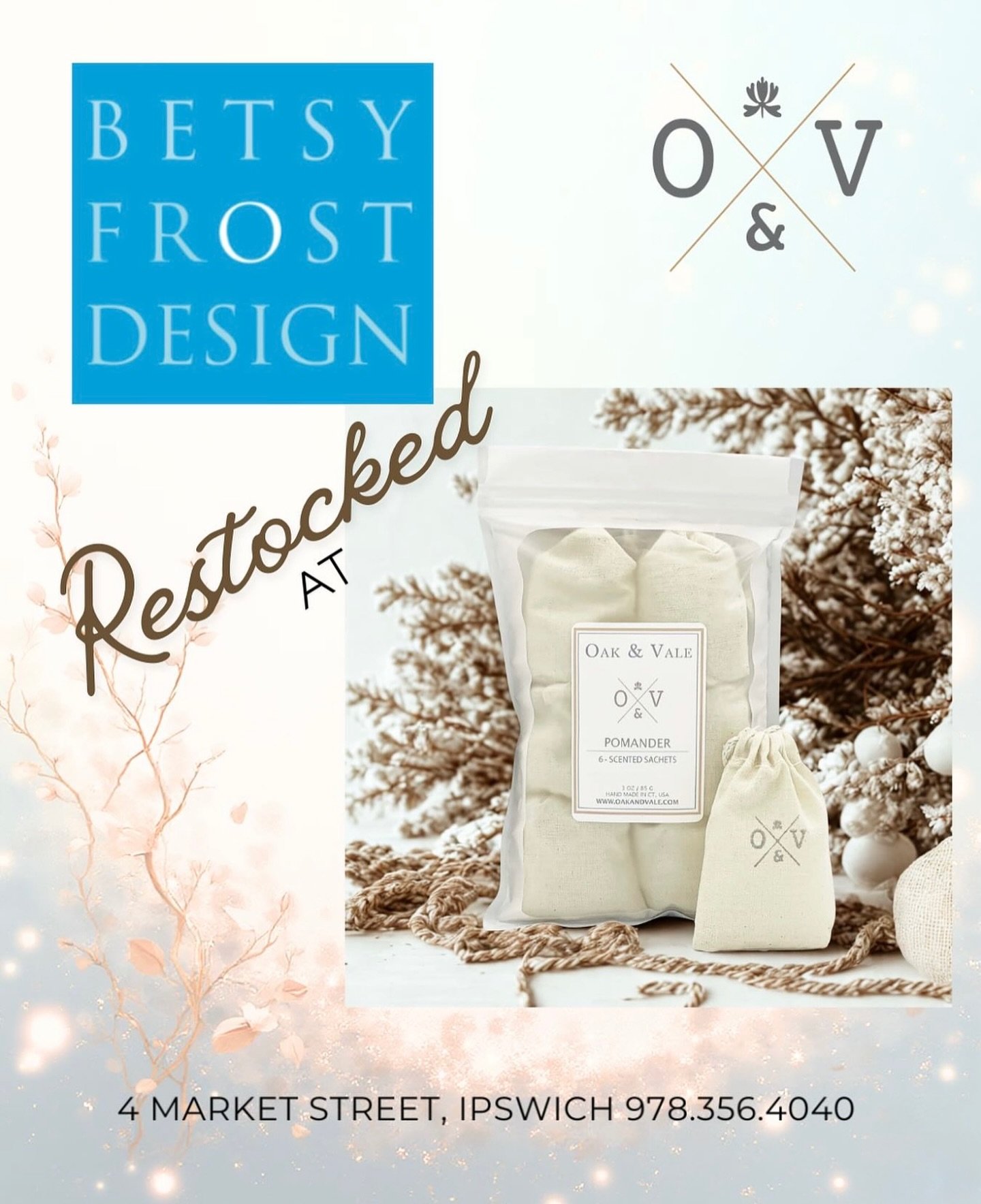 Back in stock! @oak_and_vale scented sachets are back - ready to bring soft, lasting fragrance to drawers, closets, and linens. Beautifully wrapped and handmade with care, they make an elegant gift or everyday luxury.

#OakAndVale #BetsyFrostDesigns 