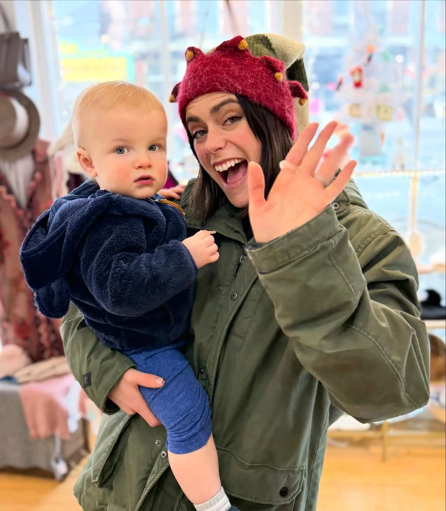 Our customer Ellen was feeling festive and came by this week to purchase one of our fun hats, and brought along her sweet &ldquo;little one&rdquo; to the shop. 🩵 Thank you @Pereiracacciatore_