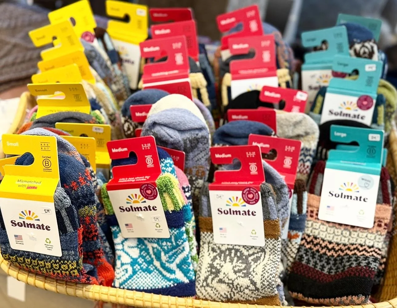 Keep your tootsies toasty warm 🔥 with this Arctic Blast weekend 🥶 coming up! We just got a whole lotta @solmatesocks in at the shop! 🧦 Colorful, eco-friendly &amp; warm! Made in U.S.A.