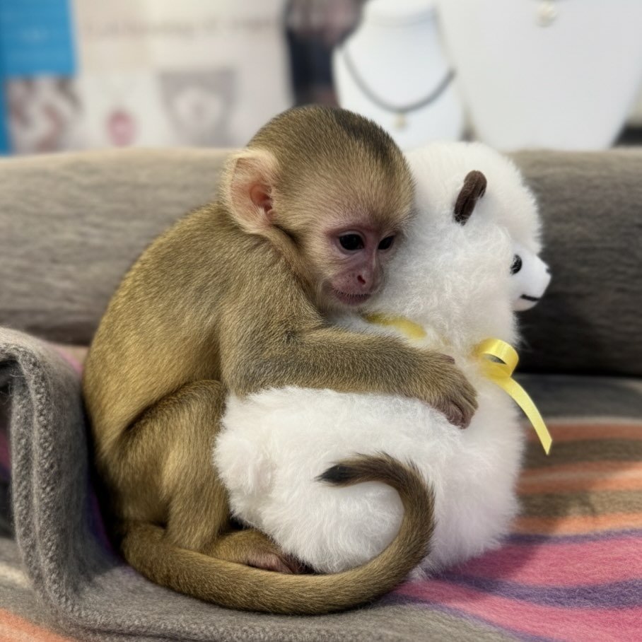 Since the shop is closed today ❄️ - Punch, the little monkey winning hearts worldwide 🐒 is now cuddling with our baby Alpacas 😉 to keep cozy &amp; warm at the shop during the storm! 🦙 The Alpacas are on betsyfrostdesign.com. The perfect gift for a