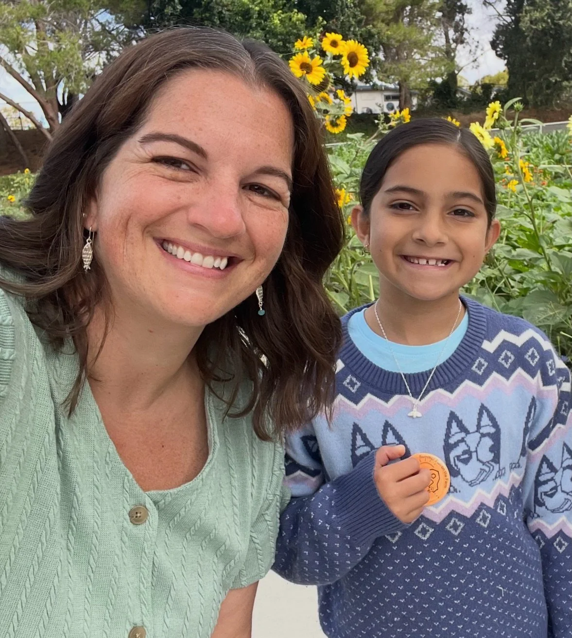 From the West Coast with 🩵✨
These beautiful ladies (mother and daughter) are wearing Betsy Frost Design favorites. 
💎 Mom is wearing our Daily Catch Earrings (you can order with our without stones)  🐝 Daughter is wearing the &ldquo;Bee Happy&rdquo