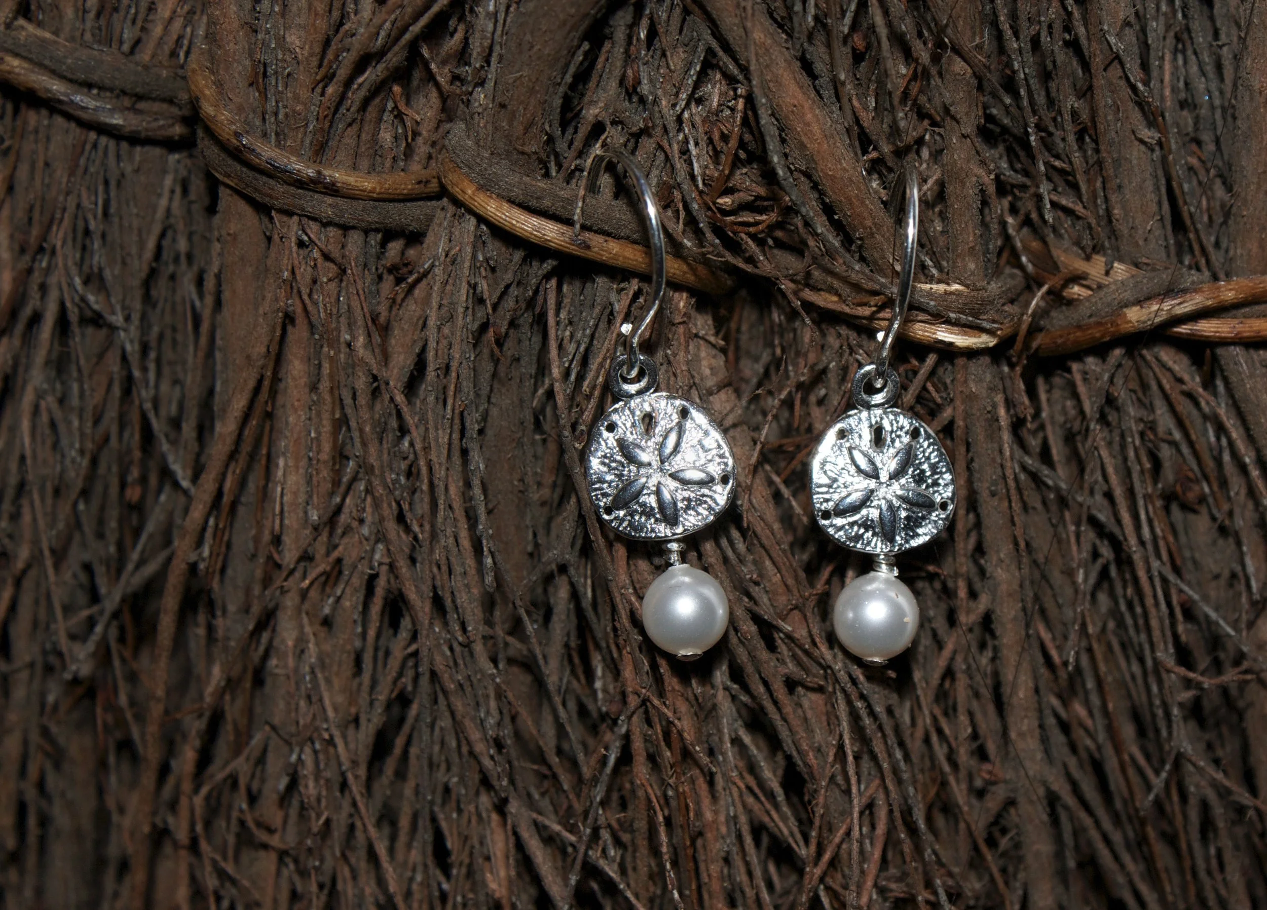 Small Sand Dollar French Wire Earrings with Pearl