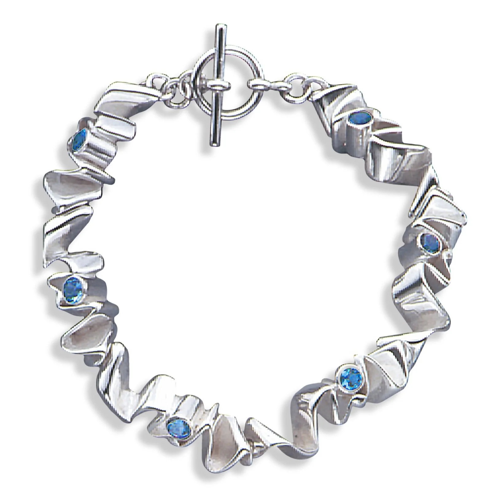 Sterling Silver Ribbon Candy Bracelet with Blue Topaz stones