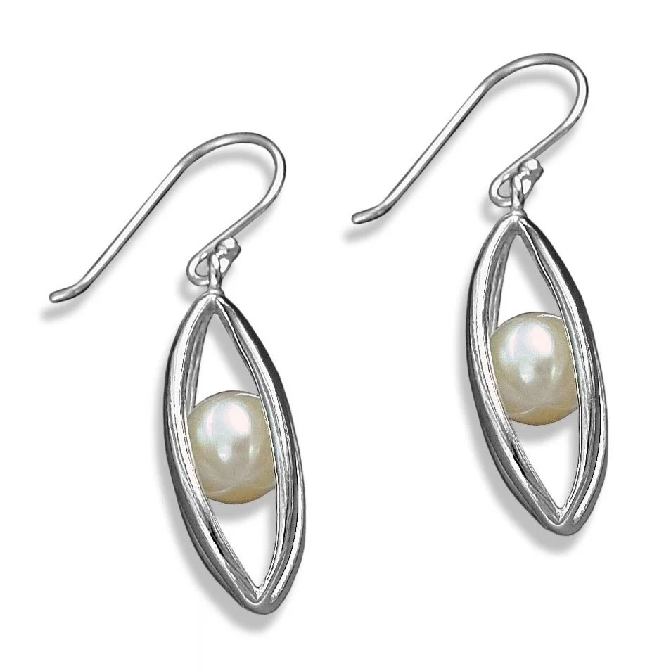 Sterling Silver Large Cage Earrings with trapped freshwater pearl