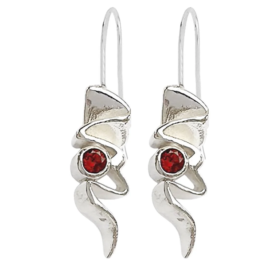 Sterling Silver Ribbon Candy French Wire Earrings with Genuine Garnet