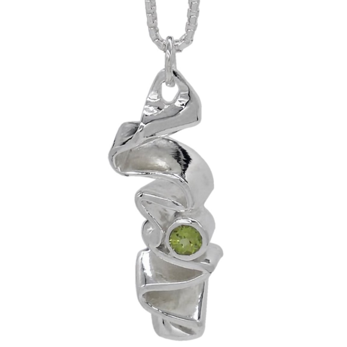 Sterling Silver Ribbon Candy Pendant with Genuine Peridot