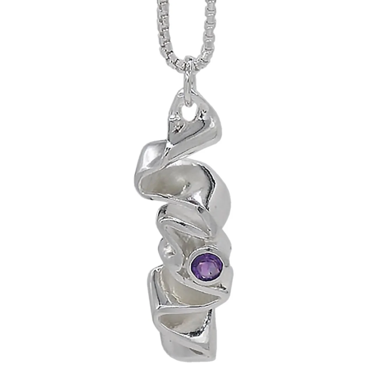 Sterling Silver Ribbon Candy Pendant with Genuine Amethyst