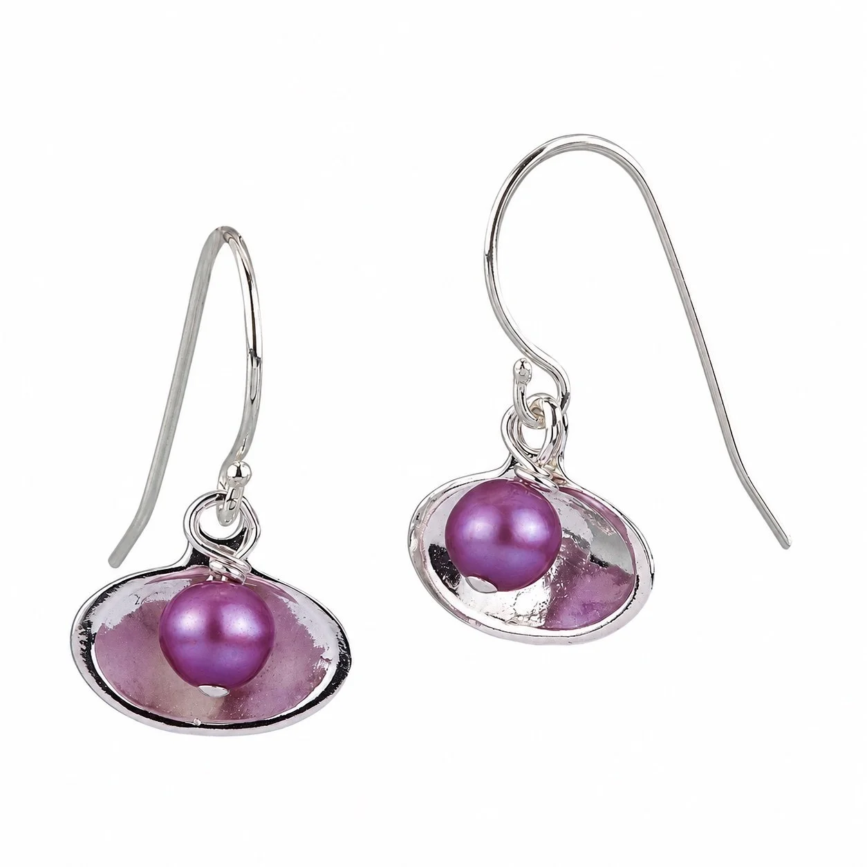 Mussel Shell French Wire Earring with Lavender or Purple Freshwater Pearl