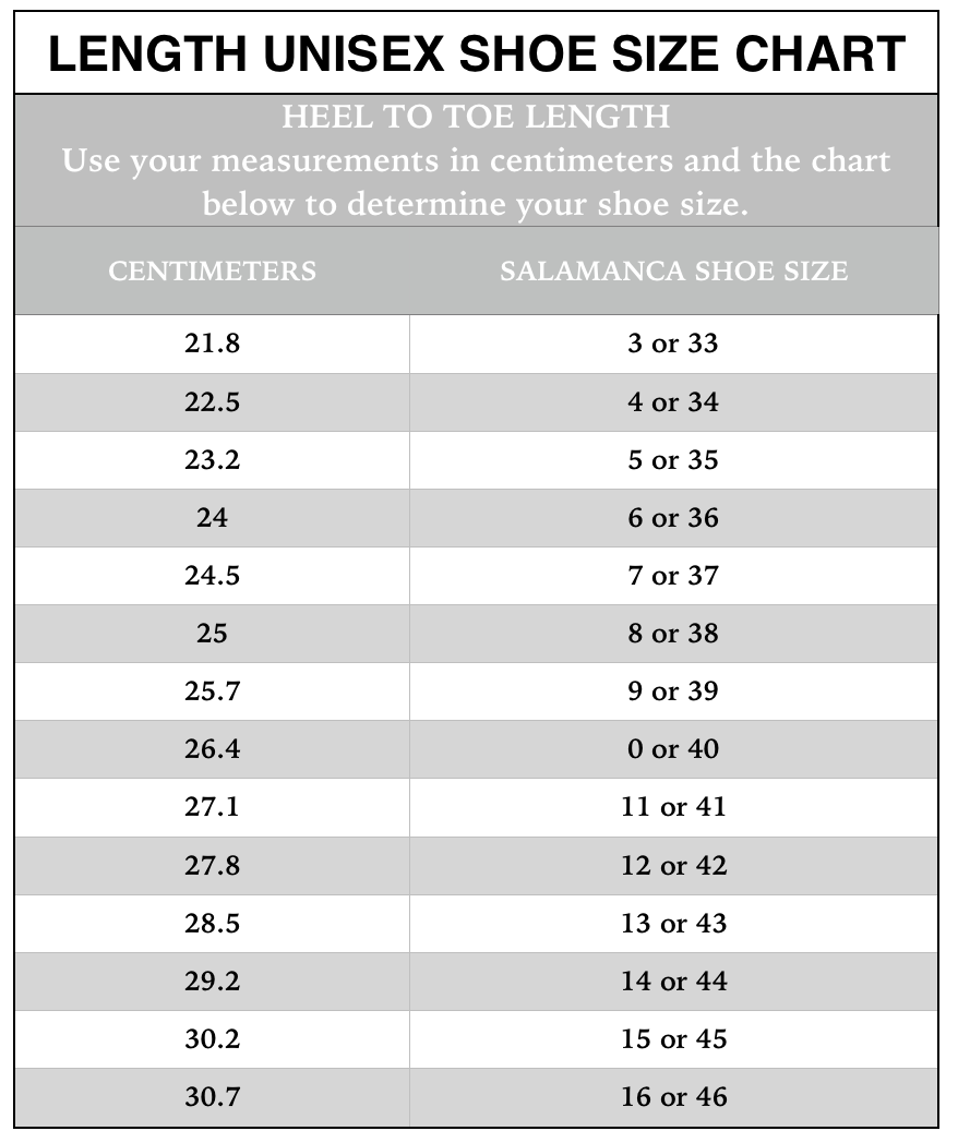 Copy of Shoe Size Chart — Salamanca Custom Made Tango Shoes ...