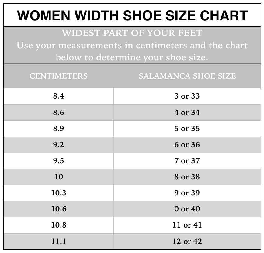 Shoe Size Chart — Salamanca Custom 