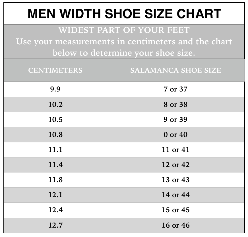 Printable Men's Shoe Size Chart With Width