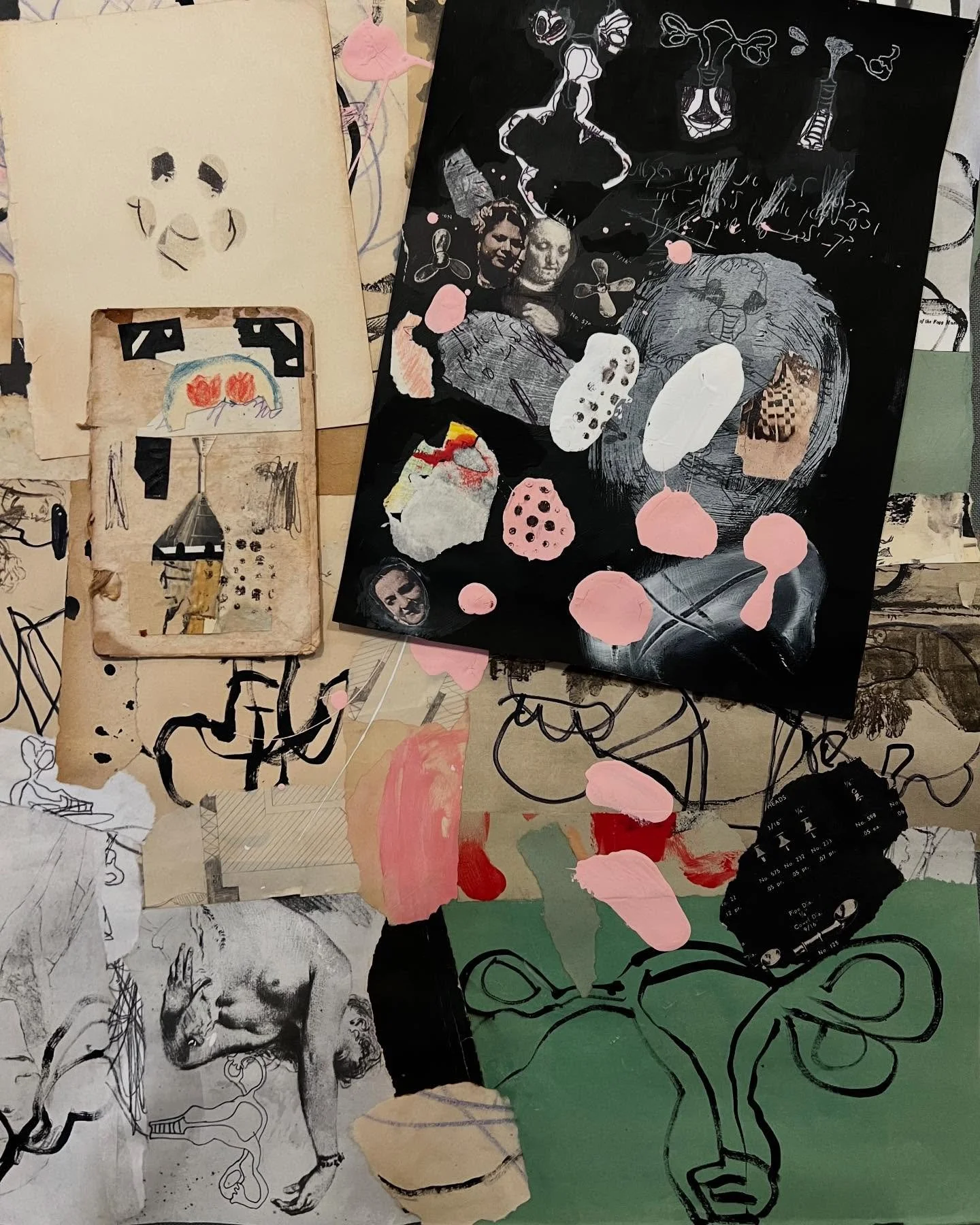 It&rsquo;s just a surface with some pieces of papers pasted on, some paint smudges, drippings, scribbles, and some gloriously childish marks, of all kinds, arranged on this surface, and rearranged, again and again until satisfying. 

It&rsquo;s not t