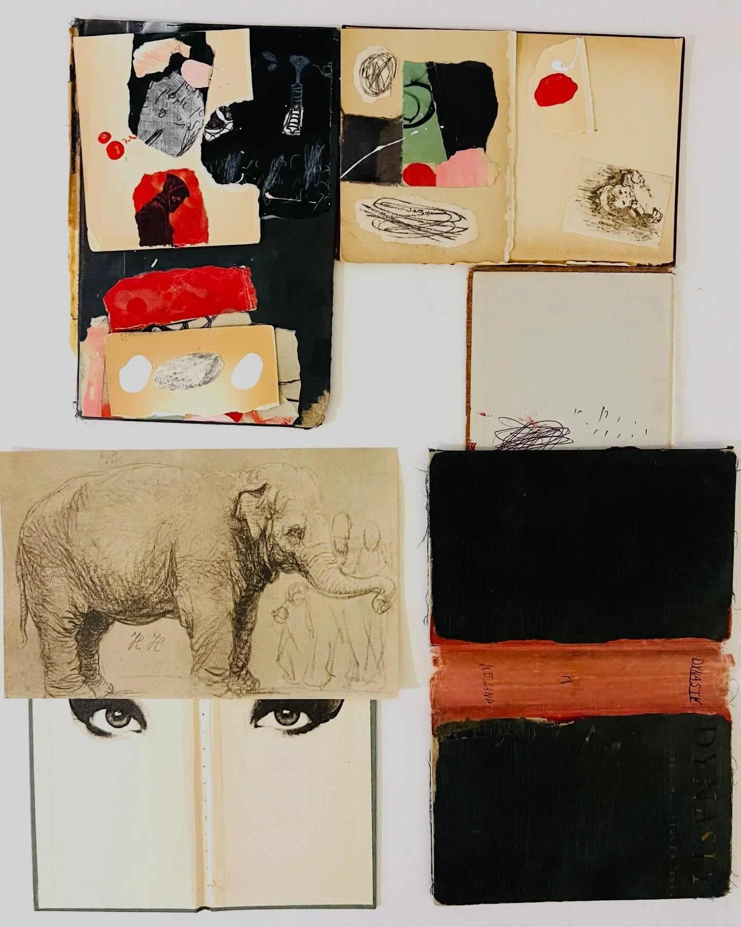 Old books on my table, covered by faded cloth, still strongly bound, although by powdery threads. Bound for gentle and honorable separations. Once pulled apart, unbounded expressions begin. 

These are such beginnings, and I note to myself. Only the 