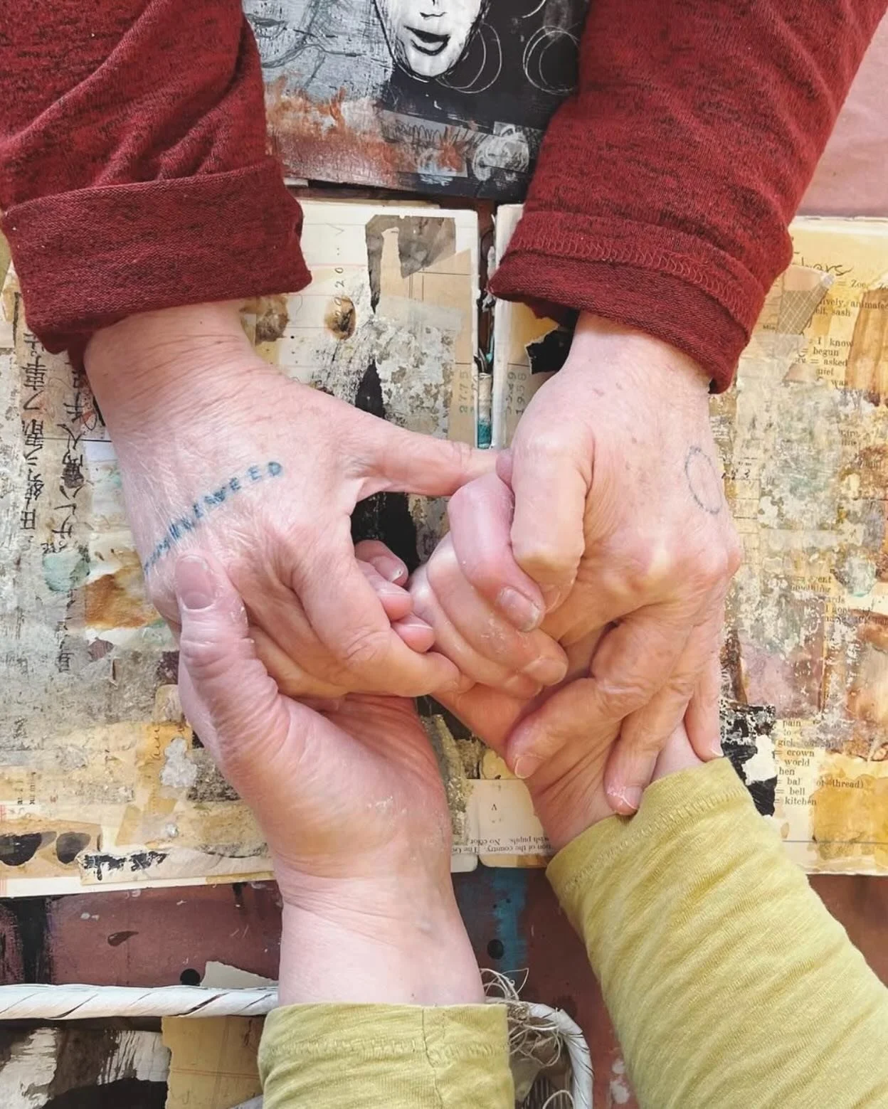 As I prepare to guide a couple of workshops at the Art &amp; Soul retreat, in Portland, later this coming week, I remember this tender image taken there, and these words:

I seriously doubt that we come together for the purpose of making art.

With @