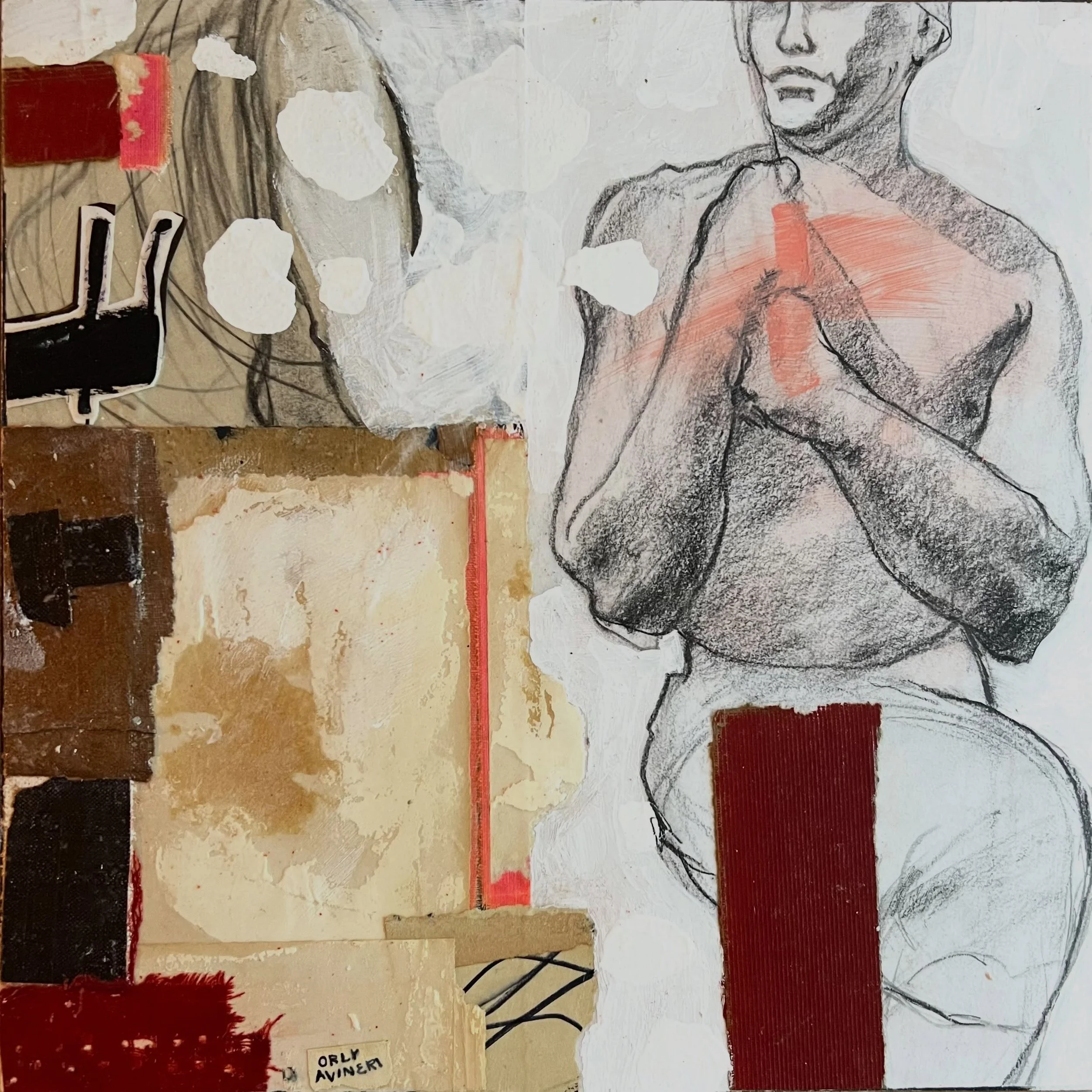 ~ A shape of a man on the right side ~

From the series:
Peace &amp; Contrast

Mixed media on a 12x12&rdquo; wooden panel.

Cooped up inside
The body fidgets
The hand reaches out 
To a pen
To a paint brush
To another body.