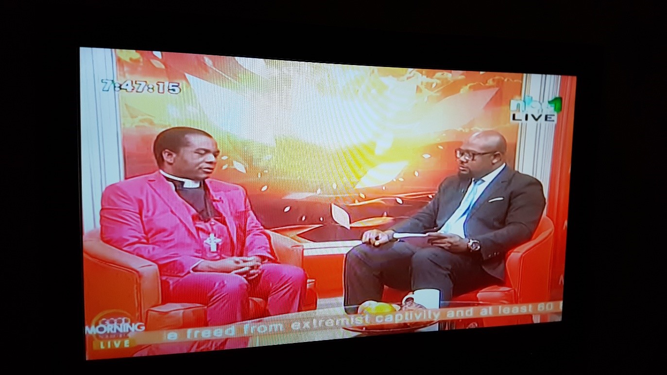 Rev. Katenda fielding questions with regards to the NEAC on NBC Good Morning Live show.