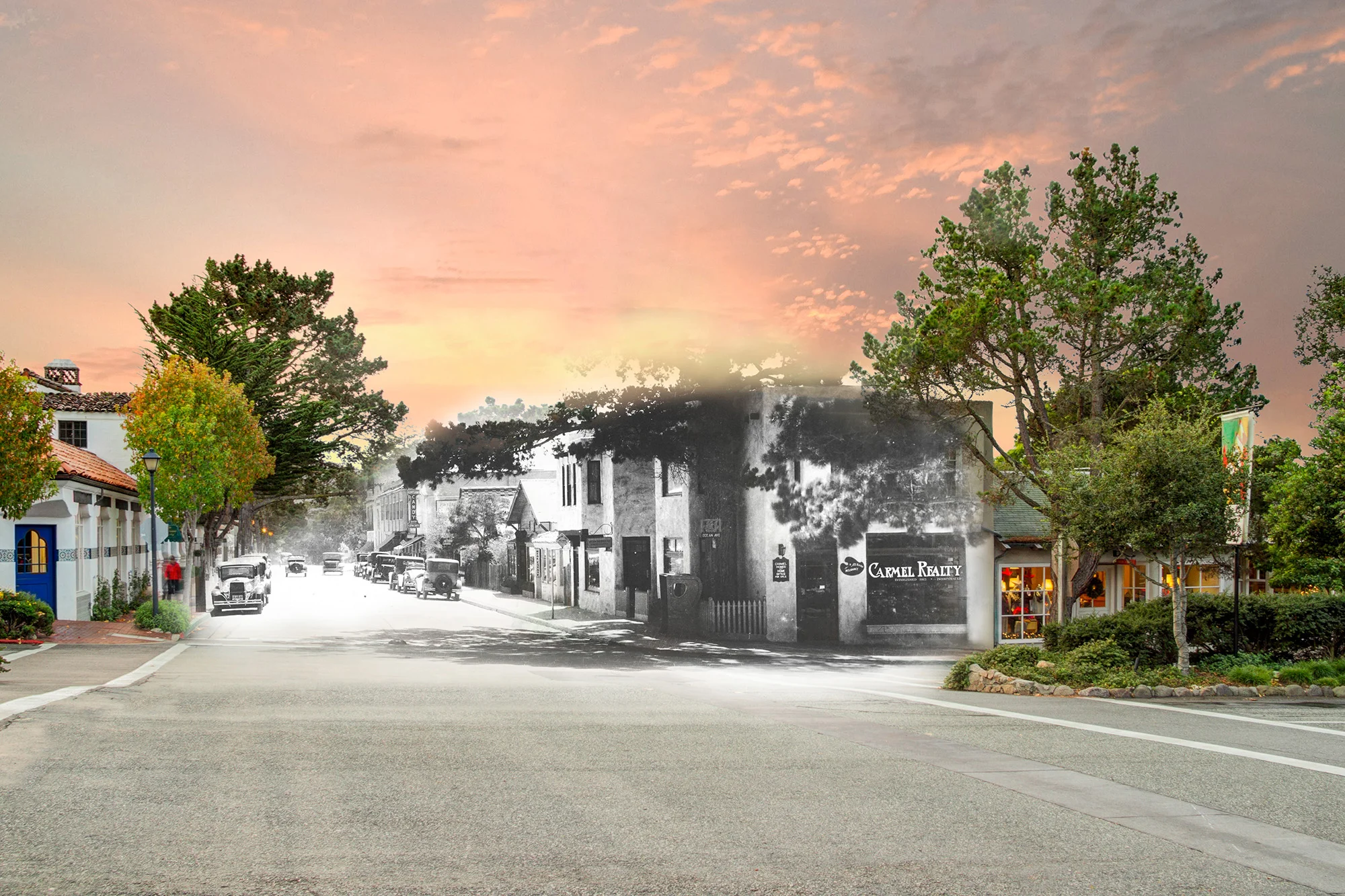 Modern and historic Dolores Street in Carmel.