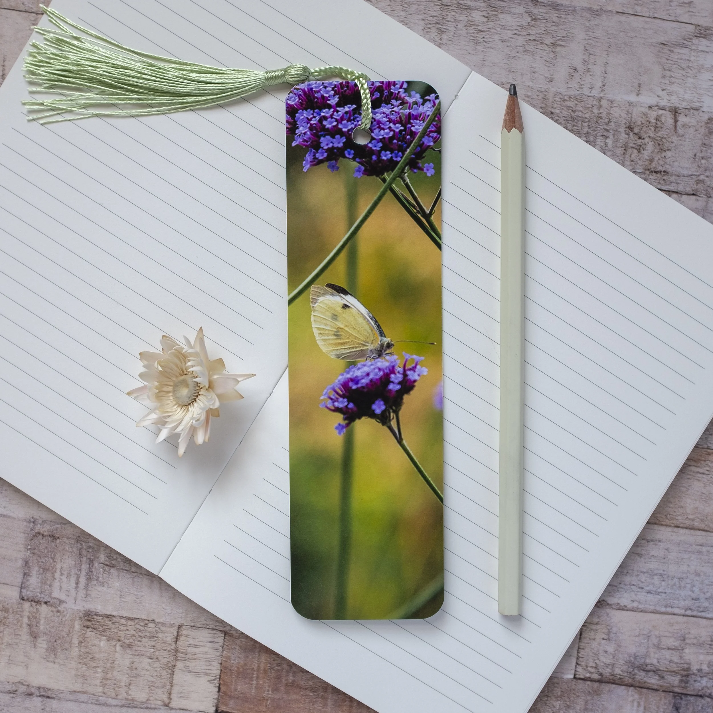Butterfly bookmark, with a butterfly on a verbena bonariensis flower head