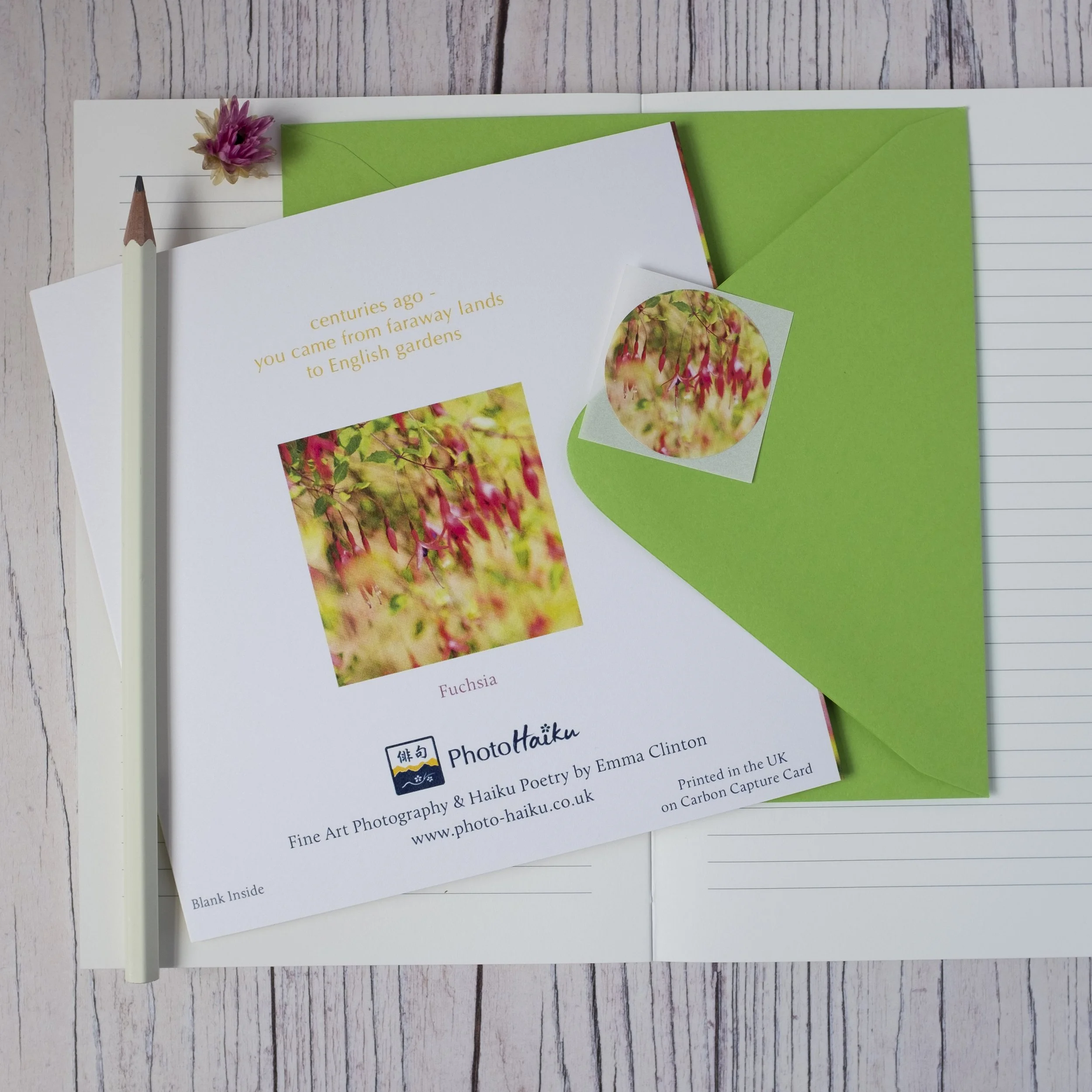 Fuchsia eco-friendly garden floral card.