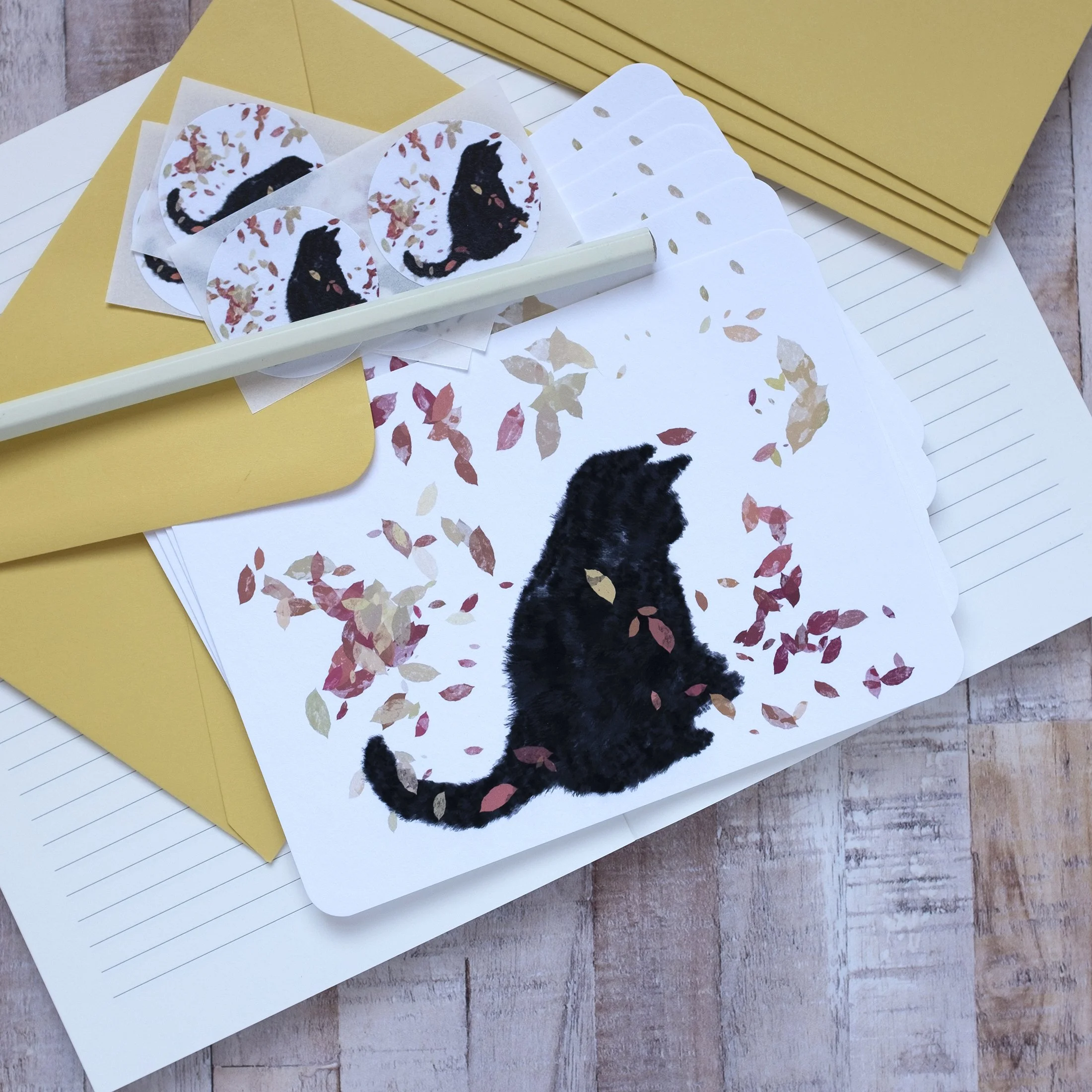 Black Cat Notelets Set with Stickers