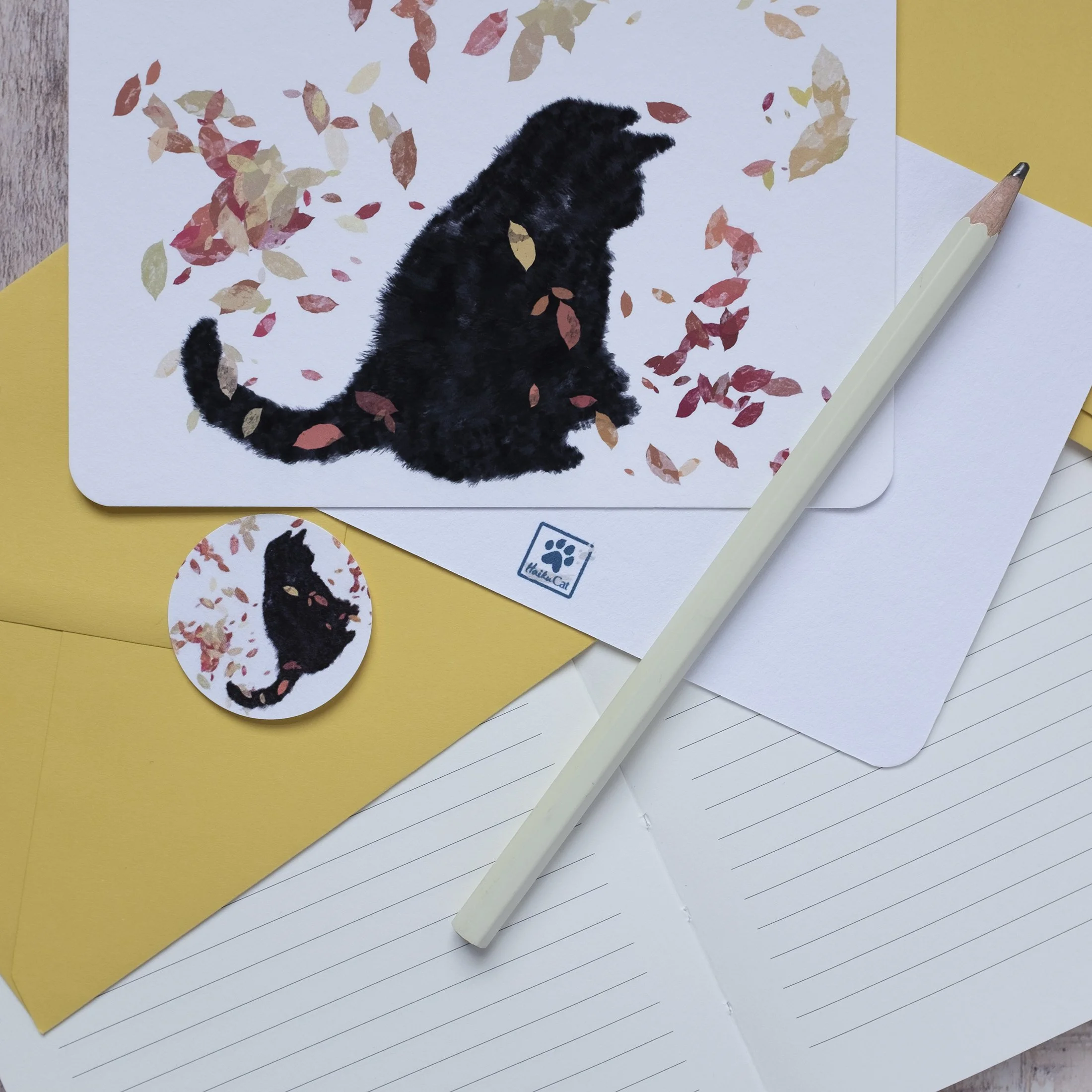 Black Cat Notelets Set with Stickers
