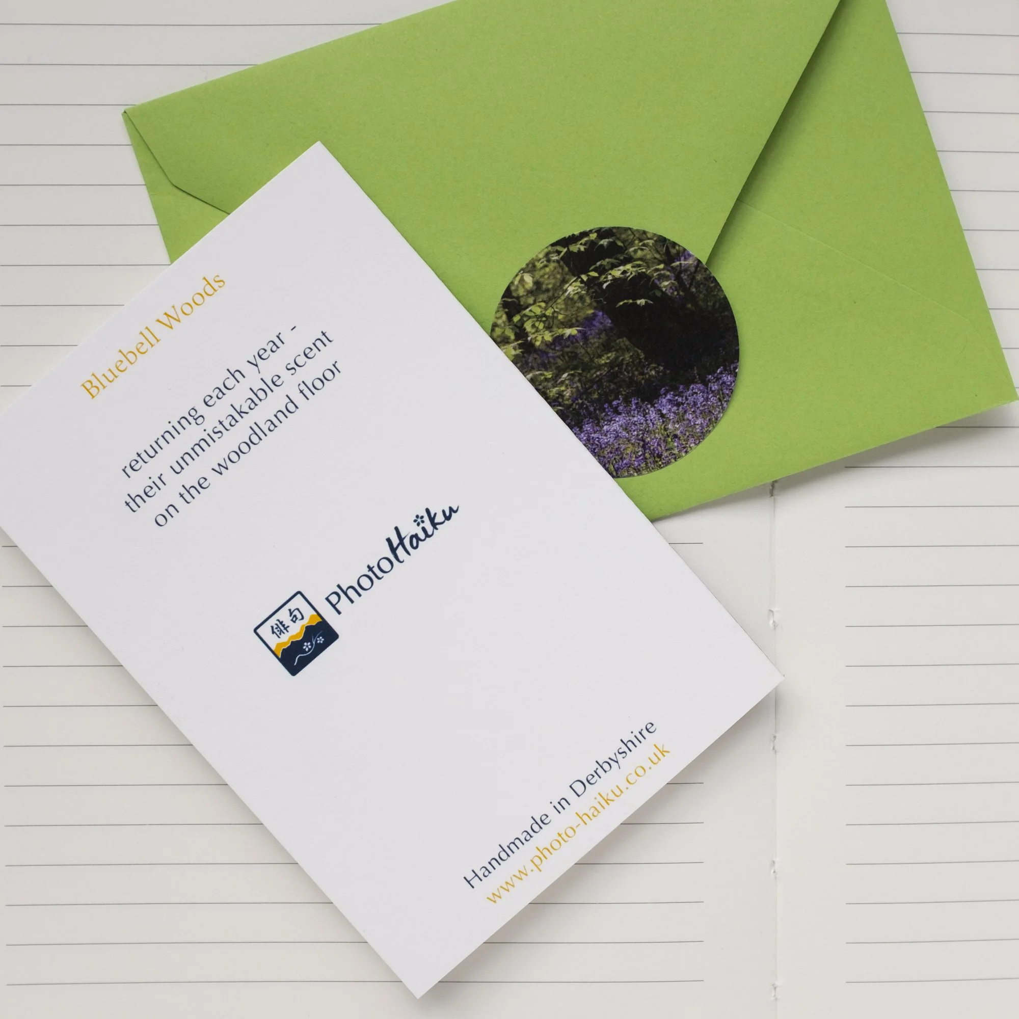 Bluebell woods mini notelets set haiku poem on the reverse.