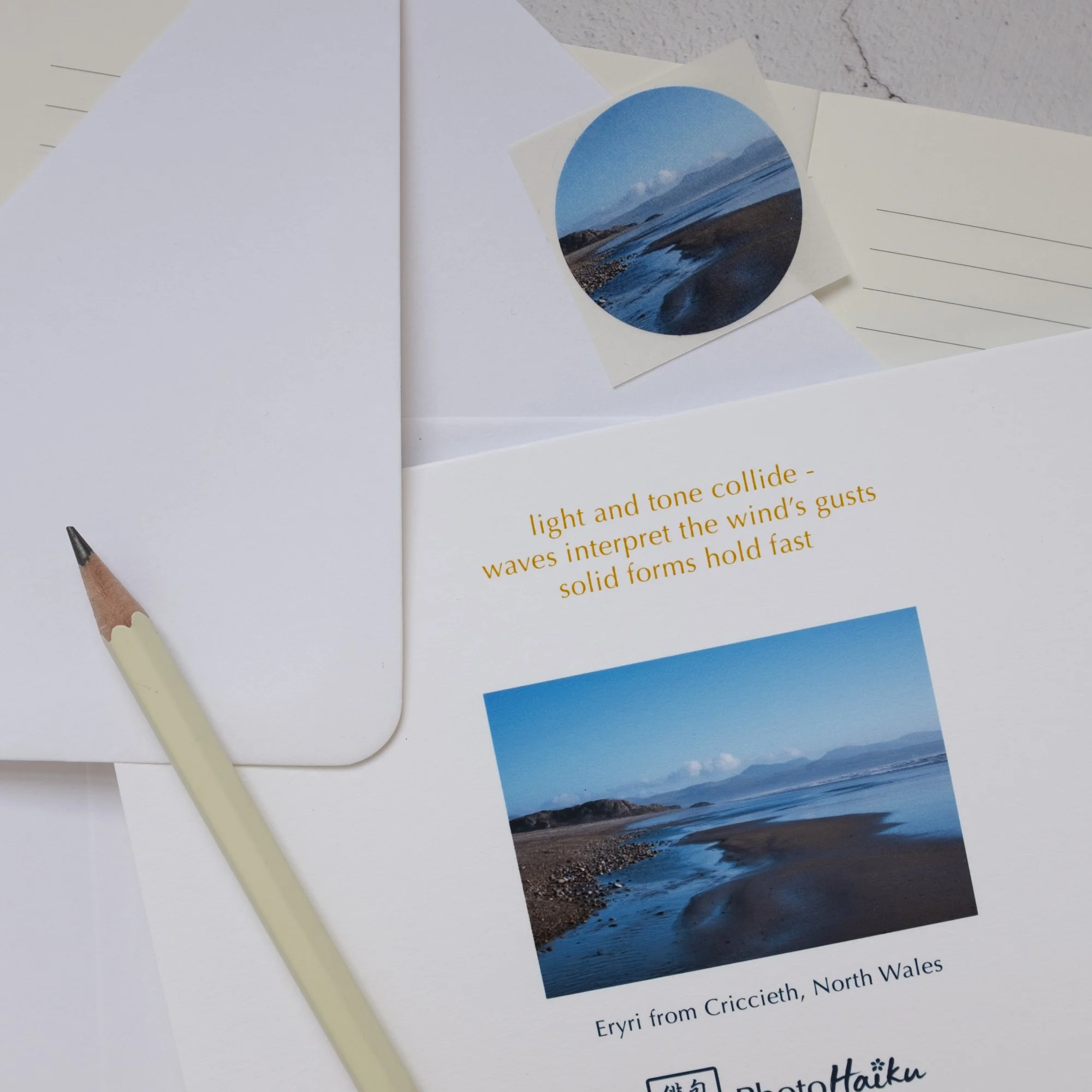 Luxury Snowdonia Welsh Coast Card with Matching Seal and Haiku Poem on Reverse, Blank Inside