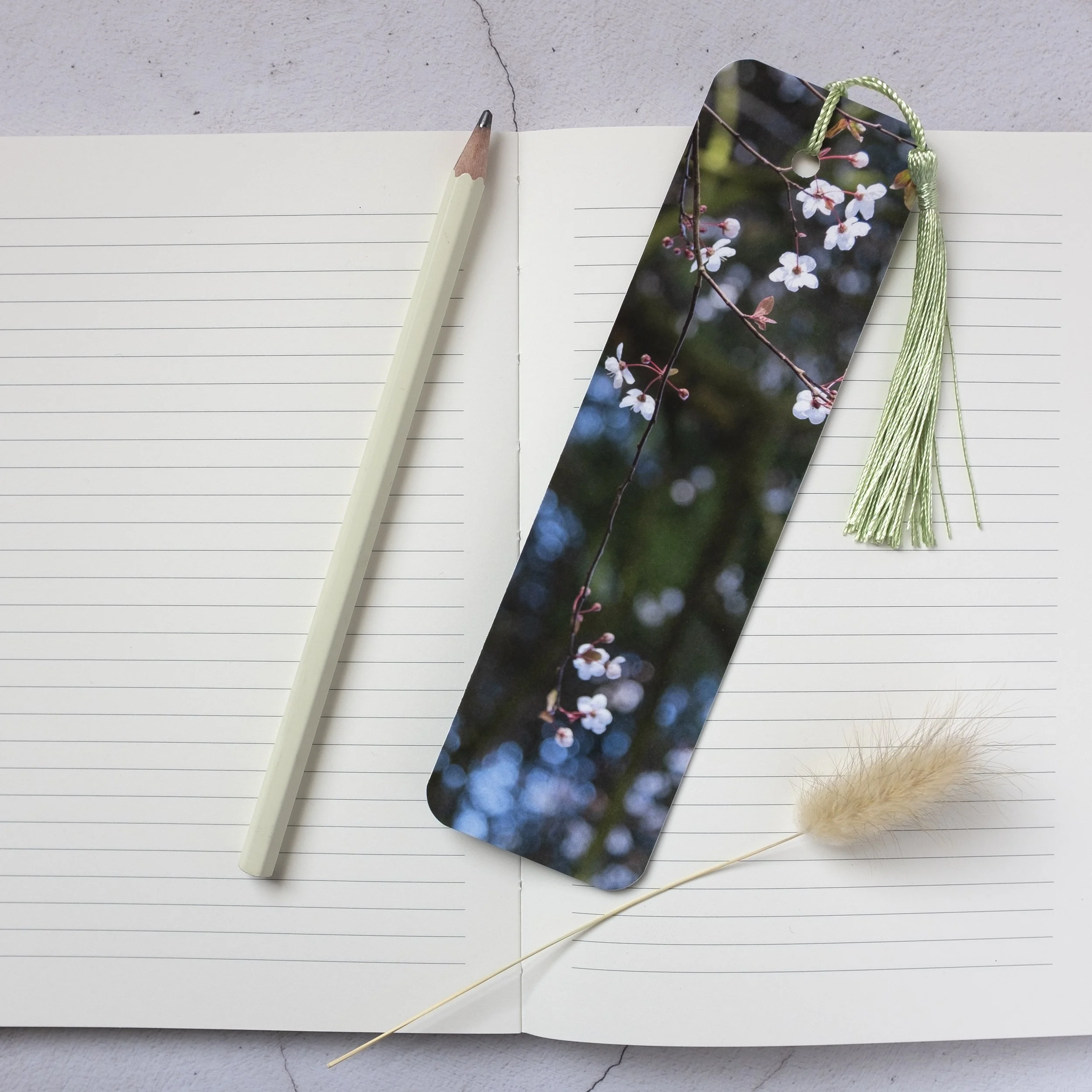 Cherry Plum Blossom handmade bookmark with tassel.