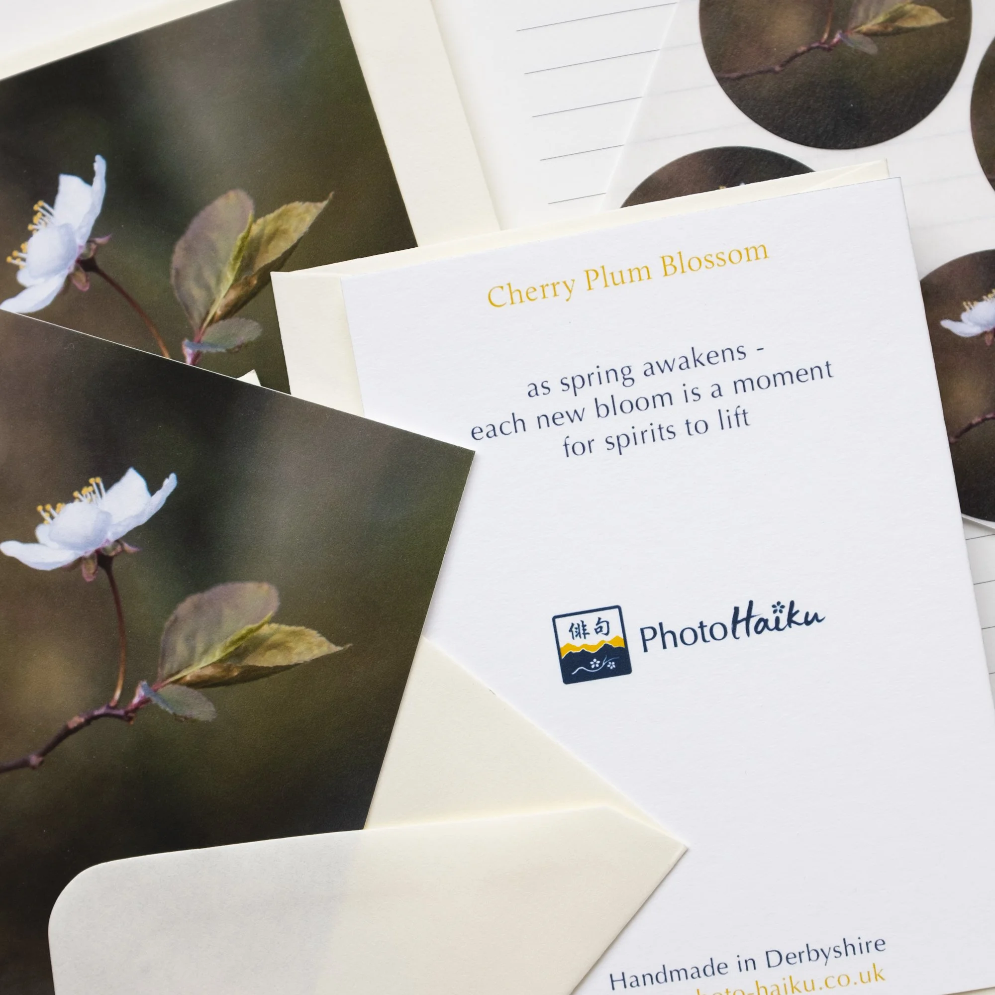 Spring mini notelets set with cherry blossom, handmade in the UK