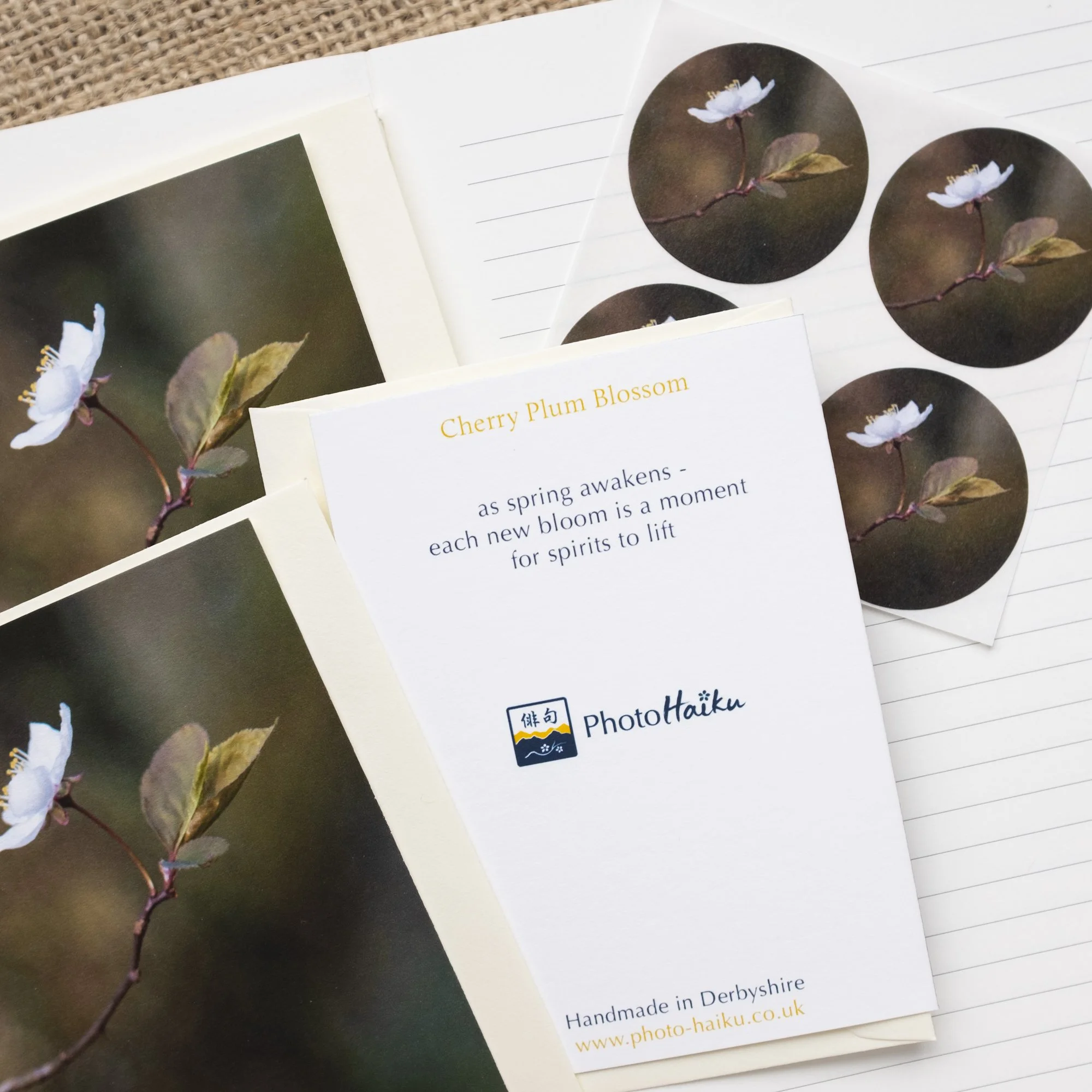 Spring mini notelets set with cherry blossom, handmade in the UK