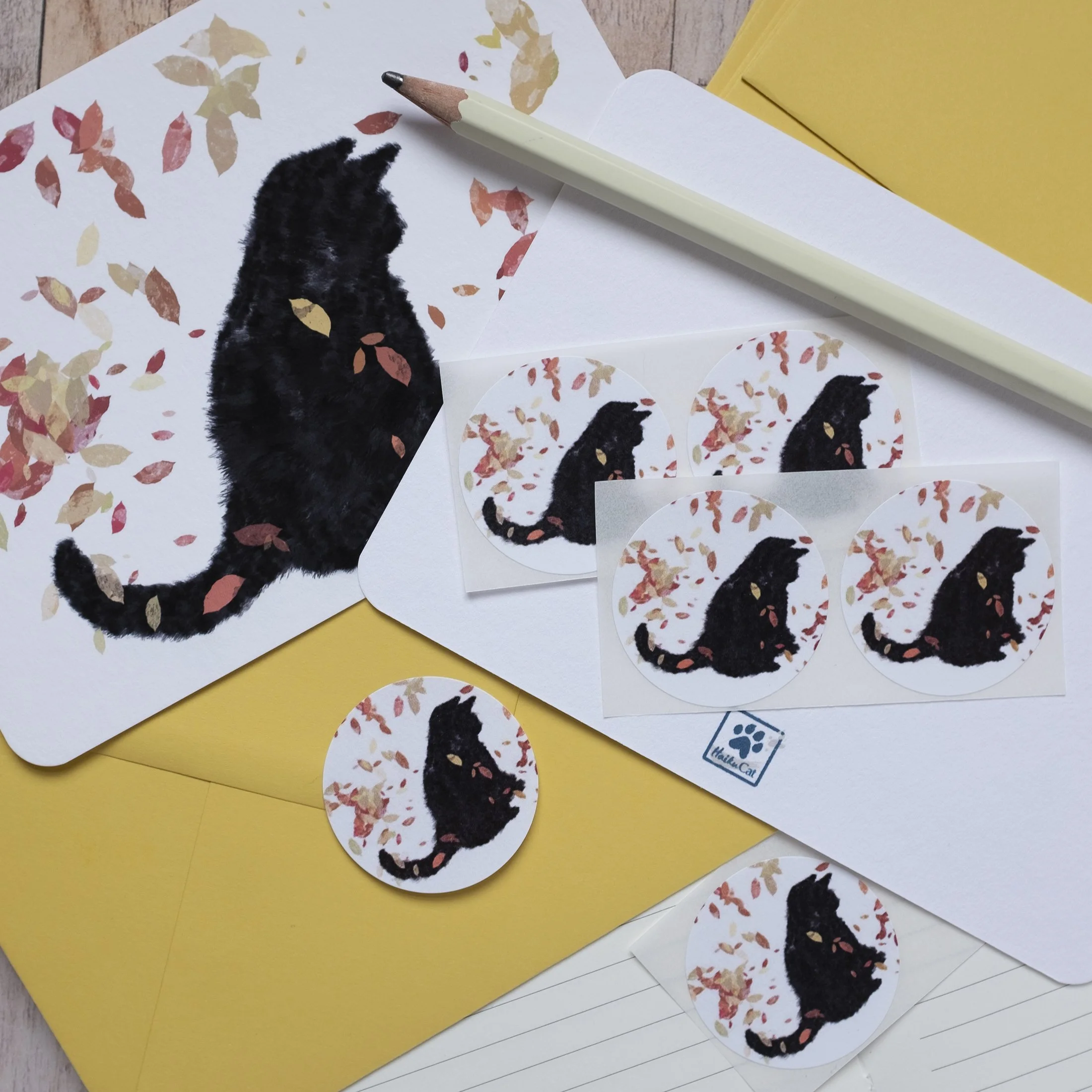 Black Cat Notelets Set with Stickers
