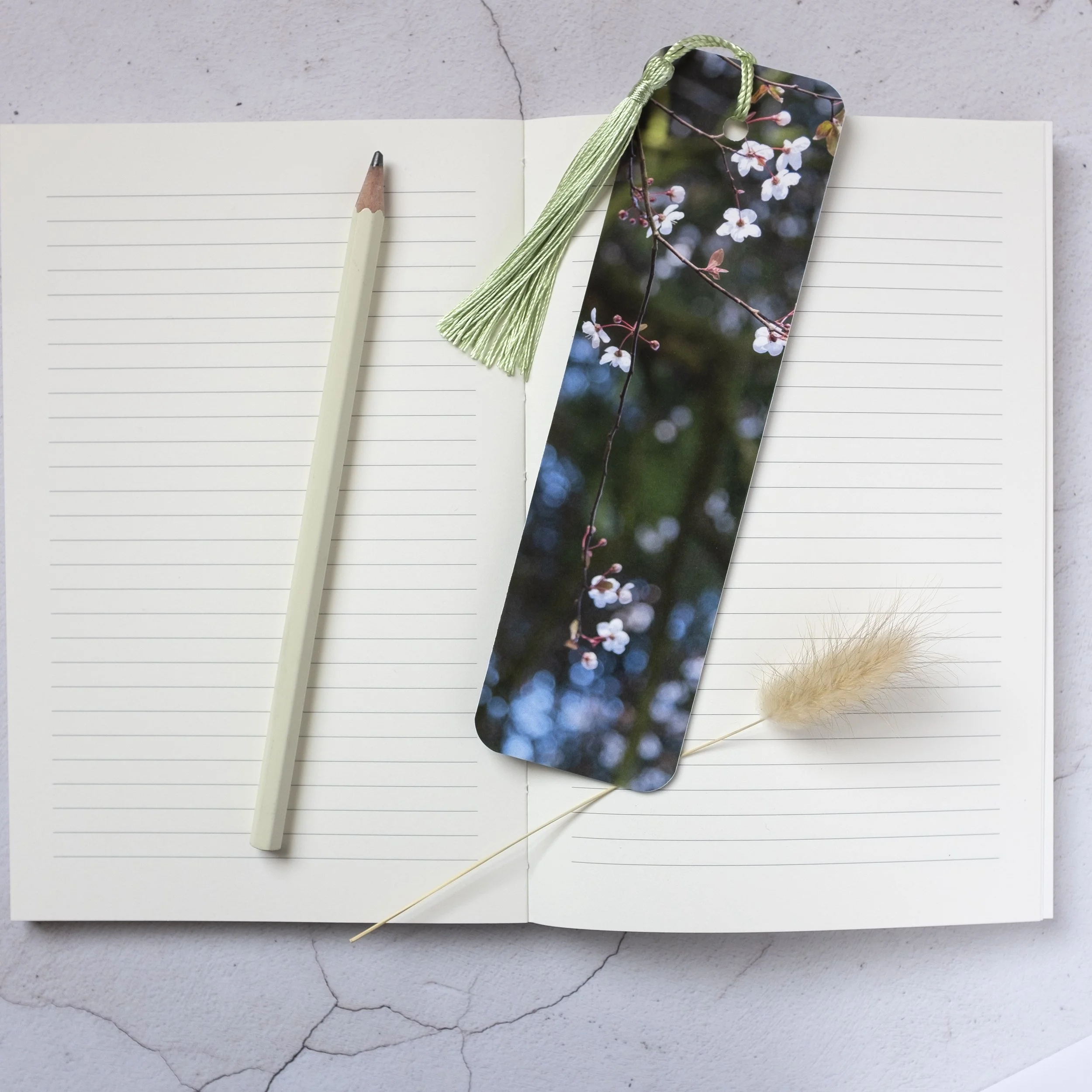 Cherry Plum Blossom handmade bookmark with tassel.