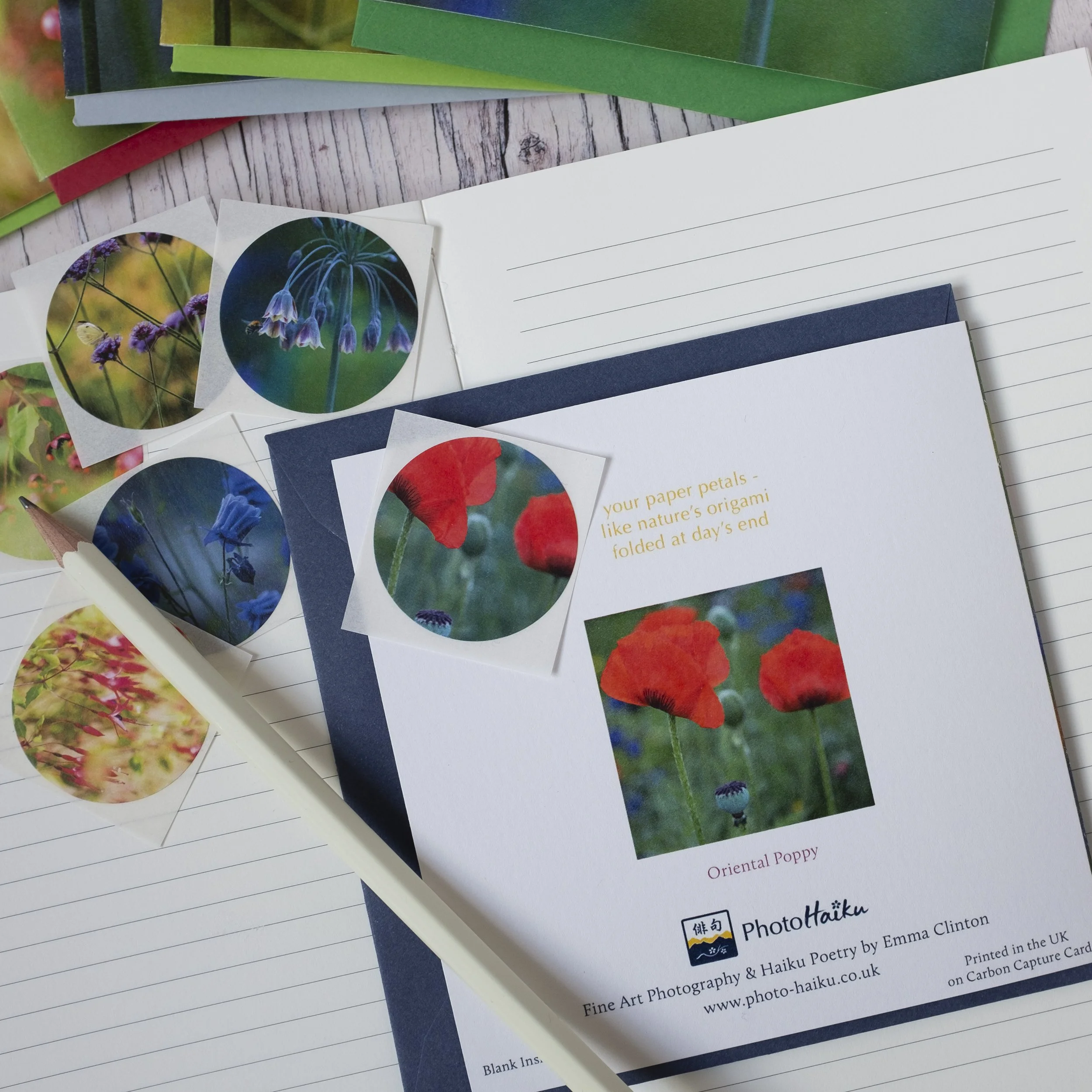 Garden Zen Collection, Set of Six Garden Floral Note Cards and Matching Sticker Seals
