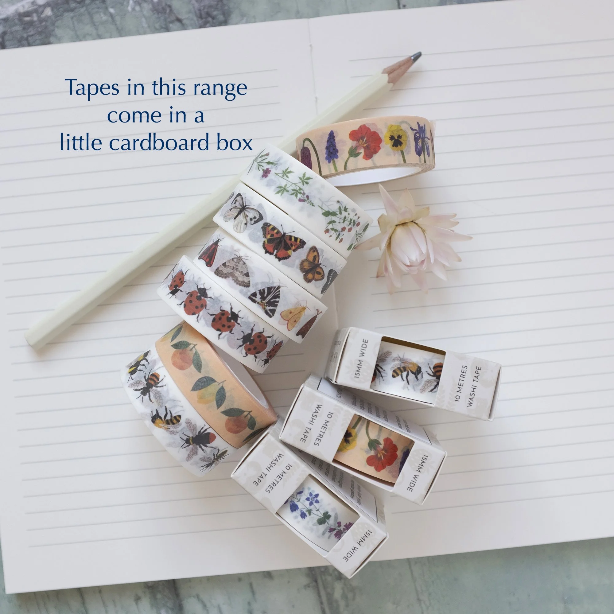 Rolls of nature washi tapes designed in the UK.